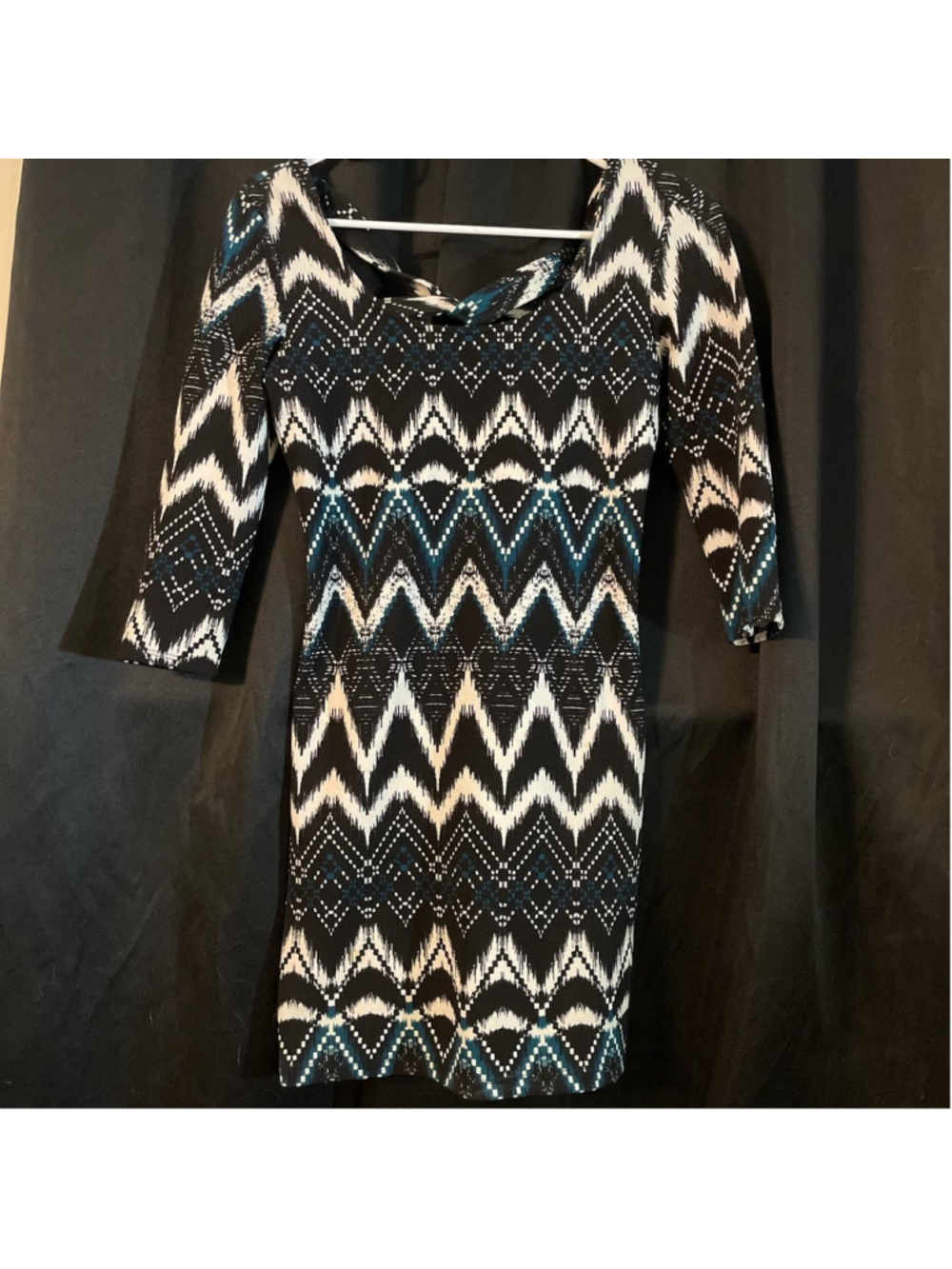 Really pretty black and white dress with phthalo green and chevron pattern